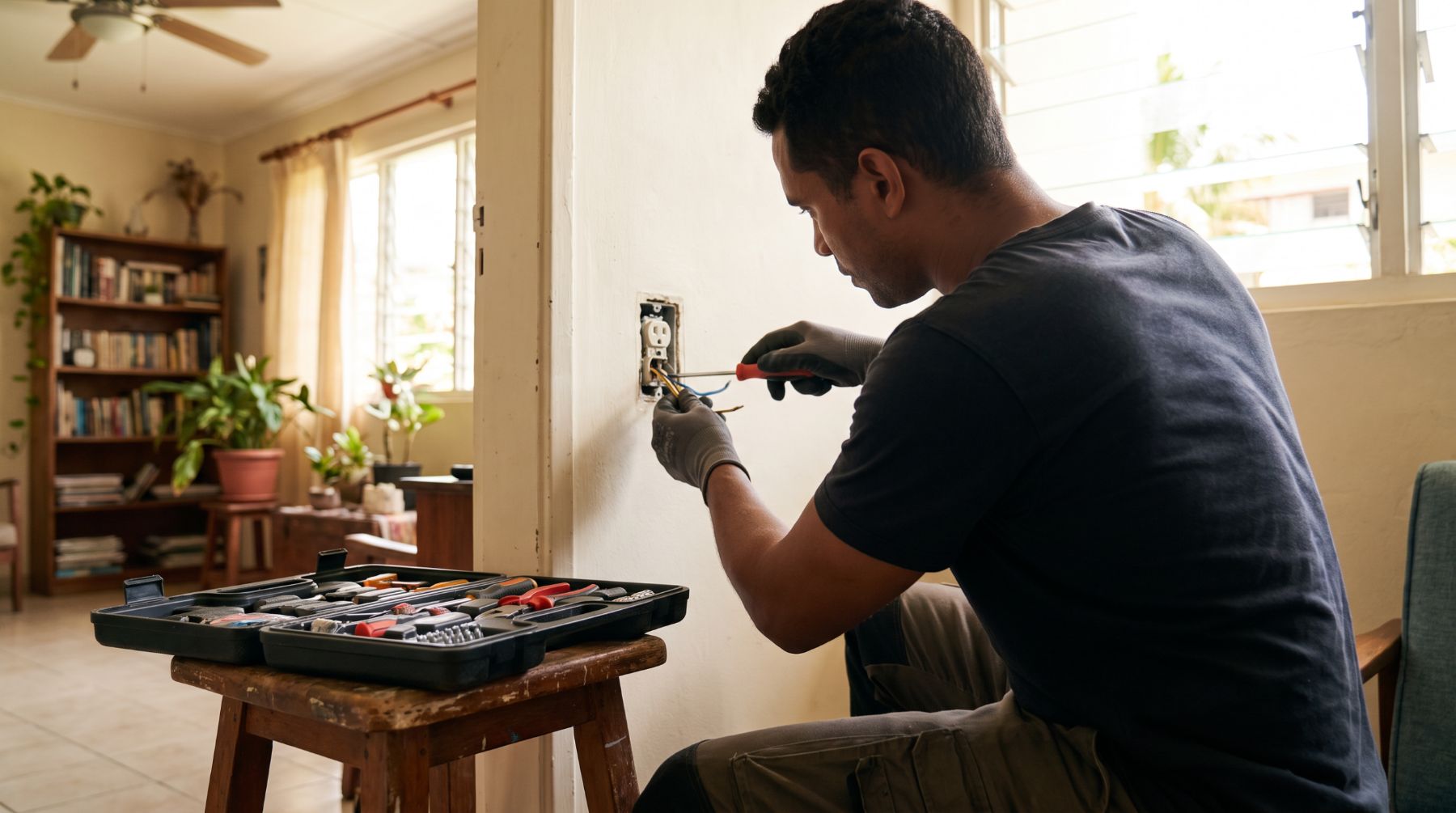 Man doing his own electrical repair at home